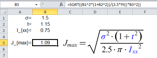 =SQRT((B1^2*(1+B2^2))/(2.5*PI()*B3^2))